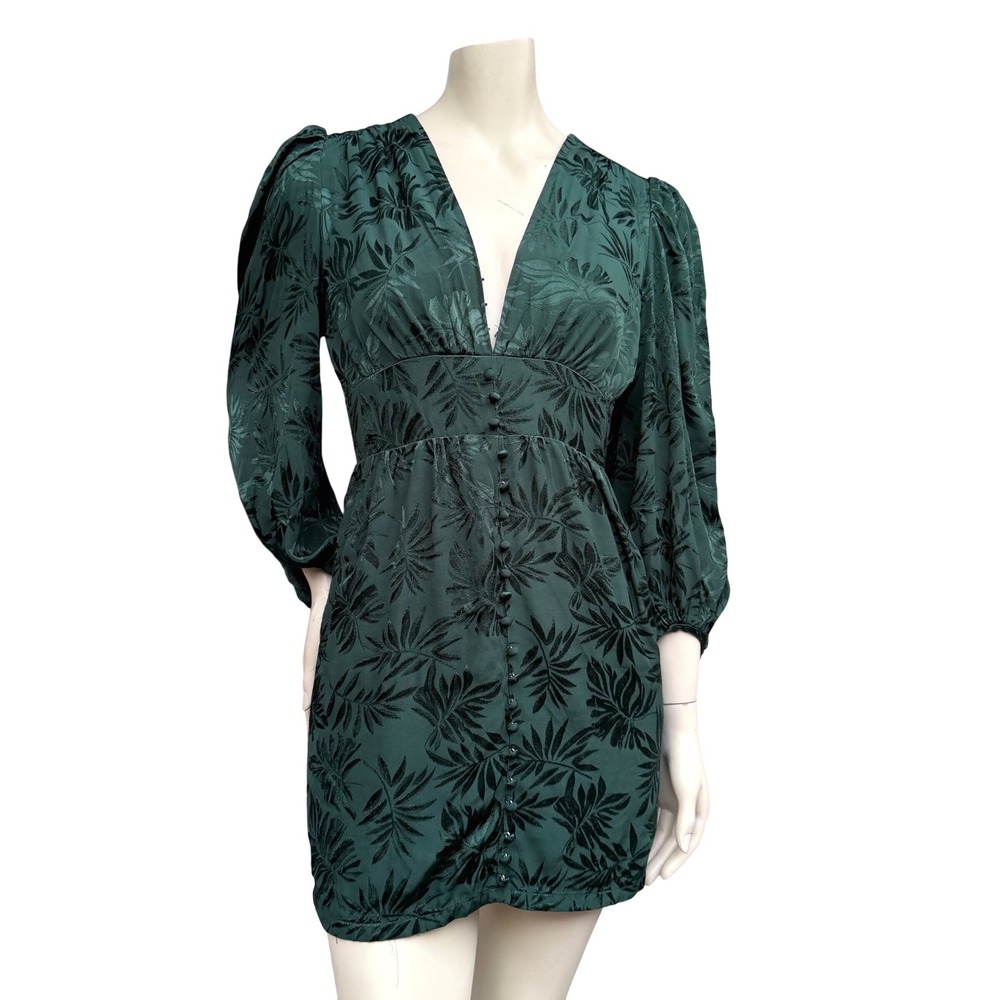 Dress Forum Emerald Green Burnout Mini Dress Puff Sleeve Boho Dark Romance S